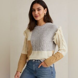 Anthropologie Gray and Cream Colorblock Sweater